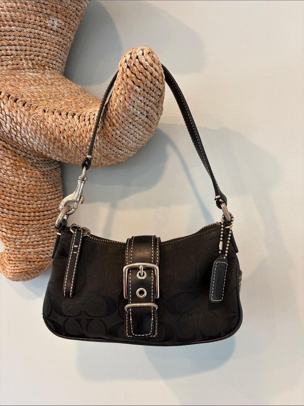 Coach Black Signature Canvas Mini Shoulder Bag with Buckle Vintage #6362